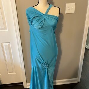 Fashion Nova Turquoise One-Shoulder Dress